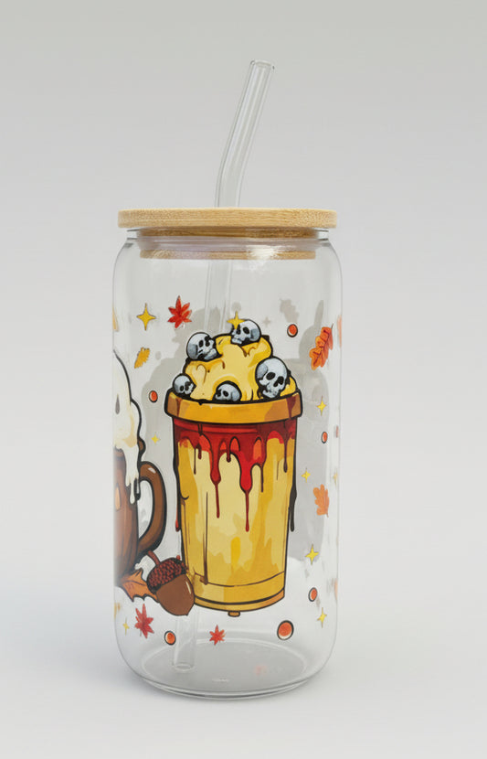 Fall Halloween glass cup
