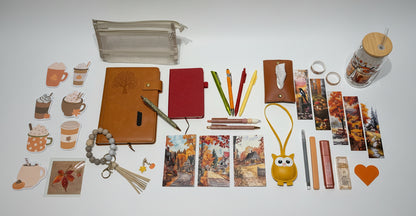 fall inspired colors, notebook pens cup