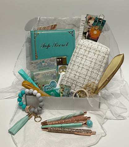 top secret teal locking journal with gold and teal stationary