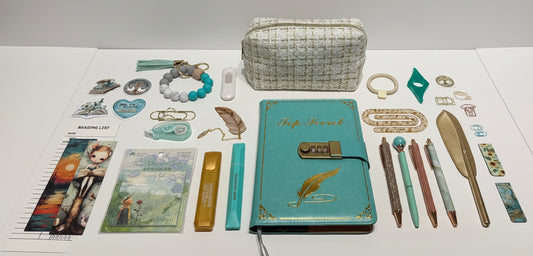 top secret teal locking journal with teal and gold stationary
